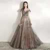 Nedime Elbise Lüks 2021 Sheer Boyun Altın Gri Uzun Pullu Mor Balo Parti Abiye Boncuk Düğün Konuk Elbiseler Hizmetçi Onur