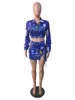 Groothandel Vrouwen Jurk Past Print 3 Stuk Jurk Sexy Bh + Mini Rok + Jas Bijpassende Set Mode Lente Zomer Kleding Casual 3 stks rokken sets Bulk 6955