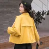 Spring Autumn Women Bat Sleeved Short Jackets Stand Collar Casual Zipper Loose Coat Female Big Pocket Sash Tie Up Outwear 210430