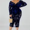 6XL Plus Size Dresses Women See Through Sexy V Neck Long Sleeve Midi Length Evening Party Night Out Club Wear Robes for Ladies 210527