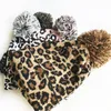 Leopard Imprimir Beanie Malha Inverno Outono Mulheres Chapéu com Pompom Meninas Feminino Quente Ski Snow Cap