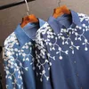 Spring Denim Shirts Women Embroidered Pluz Sized Three-Quarter Sleeve Ladis Blouses and Tops Fashion Clothing 210615