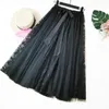 Skirts Ball Gown Skirt Woman Mesh Lace Patchwork Elastic Waist Bow Elegant High Quality Solid Summer Harajuku Korea Long Chic