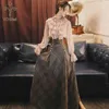 Yosimi Sonbahar Kış Uzun Kollu Bluz Üst Ve Yün Ekose Etek Seti Suit Kadınlar İki Parçalı Kıyafetler Kazak 210604