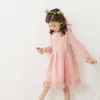 Nouvelle arrivée coréenne automne automne filles robe rose doux à manches longues enfants vêtements pour enfants décontracté robe de fête d'anniversaire Q0716