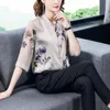 Conception coréenne soie femmes Blouses chemise femmes Satin chemise élégante femme imprimé Blouse chemise femme V Ncek soie maille hauts Plus