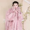 2020 Vinter Kvinnor Högkvalitativ Faux Mink Fur Coat Luxury Long Fur Coat Lapel Overcoat Tjock Varm Plus Storlek Kvinna Plush Coats Y0829