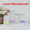 Local Warehouse! 12oz 16oz Sublimation Clear Frosted Glasses With Wooden Lids&PLASTIC Straws White Blank Water Bottles DIY Heat Transfer Wine Tumblers A12