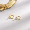 100% 925 Sterling Silver Hoop Earring High quality Women's Jewelry with Box double circle design Gold plated Wedding Stud Earrings