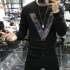 Erkek Hoodies Tişörtü Sonbahar Ve Kış Moda Yuvarlak Lider Yüksek Kaliteli Rhinestone Ince Rahat Sıcak Tasarım Hoodie Set