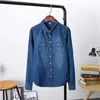 Plus size roupas femininas primavera mangas compridas blusa de qualidade denim camisa vintage casual azul jeans camisa camisa femininas 210317