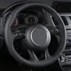 DIY El-Dikişli Siyah Yapay Deri Araba Direksiyon Kapak Audi Q3 2013-2018 Q5 2013-2017 Q7 2012-2015