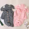 Spädbarn Baby Boys Girls Rabbit Ears Hooded Rompers Kläder Barn Boy Girl Kids Stickning Långärmad 210429