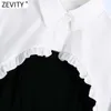 Zevity Kobiety Vintage Black Sling Sukienka Kobiet Chic White Agaric Koronki Ruffles Dwa kawałki Casual Slim Mini Vestido DS5069 210603