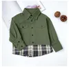 Spring Autumn boys fashion plaid patchwork long sleeve shirts Kids Tooling style Tops 210508