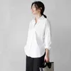 Camicia bianca Office Lady Camicetta di cotone tinta unita di base Donna Moda Primavera Stile coreano Allentato Split Casual Top manica lunga 12650 210527