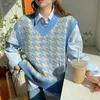 Houndstooth Knit Vest Women's Autumn Loose Korean Outdoor Sweater Waistcoat High Street Sleeveless oversized sweater 210514