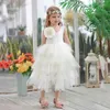 Summer Girl Lace Dress Princess Flower Tiered Tulle Mid-Calf Sundress For Wedding Party Children Clothing E17103 210610