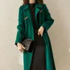 Dameswolmengsels vrouwen elegante retro jas met riem 2021 winter warme overjas uitloper plus size vrouwelijke Koreaanse hoge kwaliteit groen
