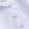 Zeefity Dames Sweet Agaric Lace White Smock Blouse Office Dames Puff Sleeve Diamond Buttons Shirts Chique Blusas Tops LS7709 210603