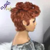 Orange Ginger Color Courte Curly Bob Pixie Couper Machine pleine faite sans dentelle Perruques de cheveux humains avec une frange pour femmes noires Remy Indian S0826