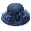 Färgblomma stickade hatt kvinnors fascinator brud teparti bröllop hattar för kvinnor elegant resor cap brim elob22