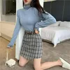 Koreansk oregelbunden dam kjol kvinnlig höst söt hög midja a-line mini vintage casual kvinnor pläd chic sashes w220314