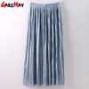 Summer Ladies Skirts Long For Women Elegant High Waisted Female Womens Metallic Pleated Black Skirt Woman Faldas Mujer 210428