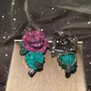 Fashion Green Leaf Heart and Red Rose Flower Luxury Earring Dangle 2103173031