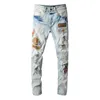 designers Jeans Amirrss men's Pants New US casual hip hop high street worn-out wash splashed ink painted Slim Fit Jeans man #678 FWK6