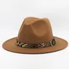 Chapeau Fedora en feutre léopard à large bord pour hommes et femmes, casquettes Jazz Panama, chapeaux formels pour dames, femmes et filles, Chapeau Trilby, accessoires de mode d'hiver, 22 couleurs