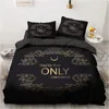 3D Black Bedding Sets Duvet/Quilt/Comforter Cover Set Bed Linen Pillowcase King Queen 245x210cm Size Only Gold Design Printed 210319