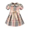 2022 nouveau bébé filles robe printemps automne enfants à manches longues robe à carreaux coton enfants arc jupes vêtements