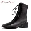 Women Short Boots Shoes High Heel Ankle Lady Square Toe Chunky Heels Zip Lace Up Autumn Winter Black Size 40 210517