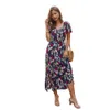 Boho Floral Print Long Dresses Women Split Short Sleeve Summer Casual Streetwear Yellow Maxi Female Vestidos 210517