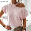 100% Cotton Women Tshirt Short Sleeve Cold Shoulder Art Print Aesthetic Halter T-Shirt Female Tops Casual Streetwear Summer 210623