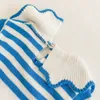 Niemowlę Baby Girls Knit Stripe Pajacyki Odzieżowa Wiosna Jesień Dzieci Dziewczyna Lotus Laton Kołnierz Długie Rękaw Odzież 210521