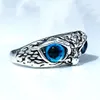Bulk lots 30pcs blue eye owl vintage rings retro punk gothic rock women men cool biker party gifts jewelry2447878
