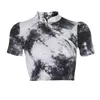 Camiseta feminina estilo chinês tie dye print colheita topo sexy manga curta vintage gótico ctop t camisa streetwear harajuku