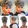 Fashion grey kinky curly short puff bun ponytail hairpiece silver gray human hair extension natural salt and pepper pixie cut 120g2882557