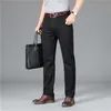 Shan Bao Pure Black Lightweight Straight Jeans Summer Classic Pocket Läder Mäns Casual Tunna Stretch Denim Jeans 210531