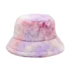 Chapeaux à large bord hiver femmes chapeau seau mode cravate-teint fausse fourrure chaud extérieur Panama casquette soleil arc-en-ciel couleur casquettes