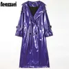 Nerazzurri Long Waterproof Black Patent skórzany płaszcz dla kobiet podwójnie piersi opalizowany, ponadwymiarowy płaszcz skórzany 7xl 210909