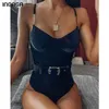 black bilbed one piece swimsuit