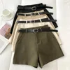 Fashion Solid Korean Belt High Waist Women Shorts Causal Spring Wide Leg Short Bottoms Ropa Para Mujer 6E652 210603