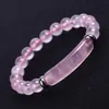 8mm Natural Stone Strand Beads Bracelet Reiki Healing Pink Quartz Aventurine Agates Rose Crystal Rectangle Bar Charms Bracelets Beaded