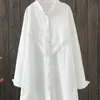 春の秋のスタンド刺繍の白いシャツの長いカジュアルな綿の完全な女性トップス210615