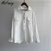 Msfancy Cappotto Camicia in Velluto a Coste Donna Bianco Manica Lunga Monopetto Mujer Giacca Vintage Streetwear 220105
