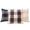 Grid Pillow Case Pompom Tassel Pillowcase Hushållsverket Europeisk Amerikansk klassisk stil Soffa Kuddar täcker midjan Pillowcases Linne 5 Färg Mjuk och bekväm GYL124