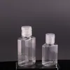 30ml 60ml garrafa de plástico animal de estimação vazio com flip tampa transparente quadrado forma sanitizer de mão álcool armazenamento recarregável para viagem